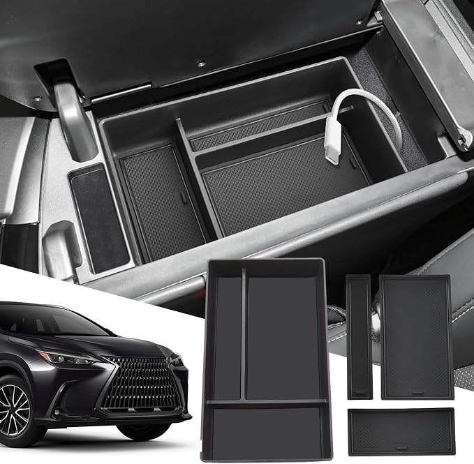 SXCY for 2022 2023 2024 2025 2026 Lexus NX Center Console Organizer Tray for 2022 2023 2024 2025 2026 Lexus NX 350 Accessories Console Tray 2023 2024 2025 2026 NX Center Console Organizer (Black)