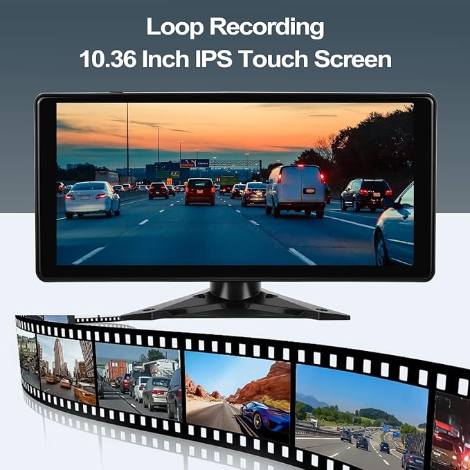 10.36" 4K RV Backup Camera System DVR Recording Quad Split Touch Screen Monitor, 4X 1080P Full Color Night Vision IP67 Waterproof, Parking Mode, Bluetooth, FM, 9-36V for RV Truck Trailer Tractor