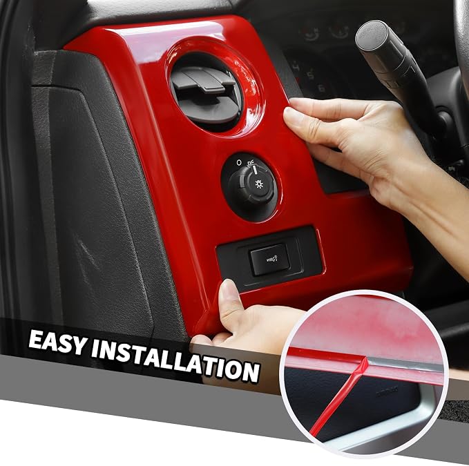 Jimen Fit for Ford F150 2009-2014, 3PCS Center Console Dash Panel Cover Trim (Red)