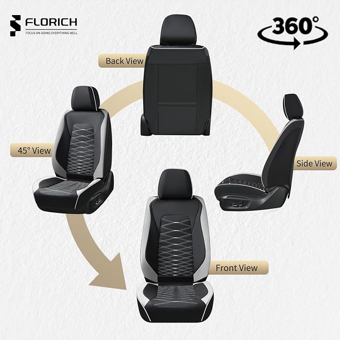FLORICH Leather Seat Covers, Car Seat Covers Full Set, Car Seat Protector Waterproof, Front and Rear Seat Covers for Cars, Automotive Seat Covers Universal Fit for Most Cars SUV Truck - Gray&Black