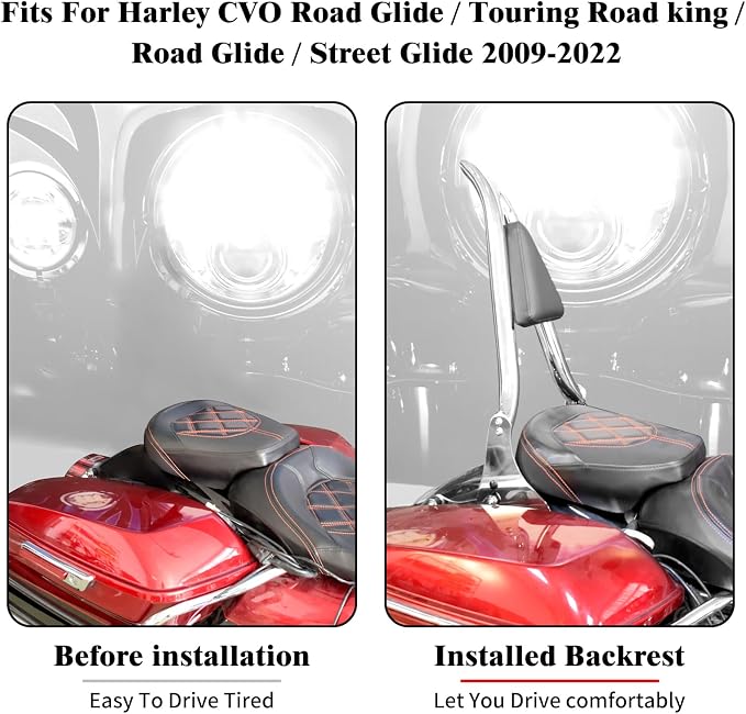 09-25 Sissy Bar Backrest, Detachable Passenger Backetst Sissy Bar Fit for Harley Touring Street Glide Road Glide Road King Electra Glide 2009-2025 Chrome