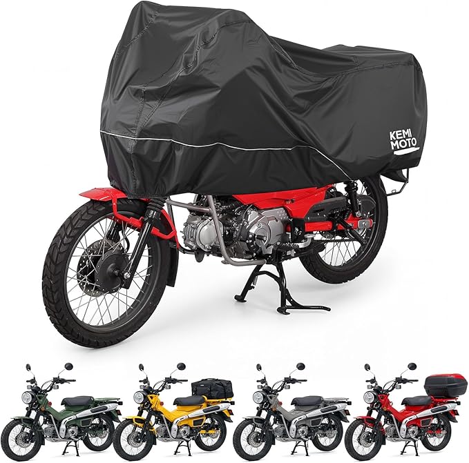 KEMIMOTO Waterproof Motorcycle Half Cover Outdoor Indoor Fit for Mini Bike Scooter Trail Bike Grom Navi CT125 Ruckus Z125 Pro Trail 125 Hunter Cub All Weather Dust Sunlight Rain Windproof Cover