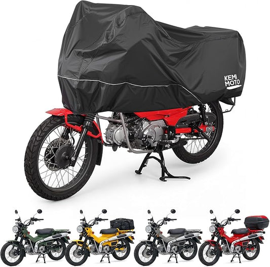 KEMIMOTO Waterproof Motorcycle Half Cover Outdoor Indoor Fit for Mini Bike Scooter Trail Bike Grom Navi CT125 Ruckus Z125 Pro Trail 125 Hunter Cub All Weather Dust Sunlight Rain Windproof Cover