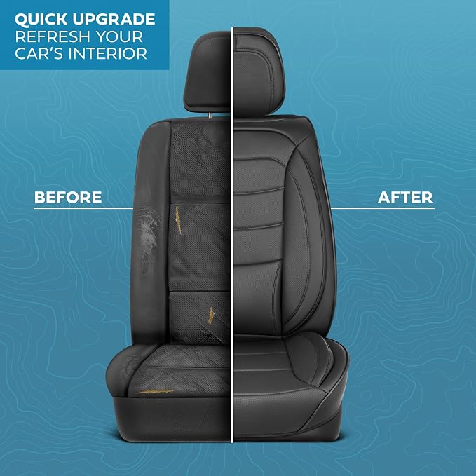 MotorBox Elite Edition Faux Leather Seat Covers for Cars, Trucks, & SUV - 2 Black Car Seat Covers for Front Seats - Universal Fit Car Accessories Automotive Interior Cover Protector for Most Vehicles