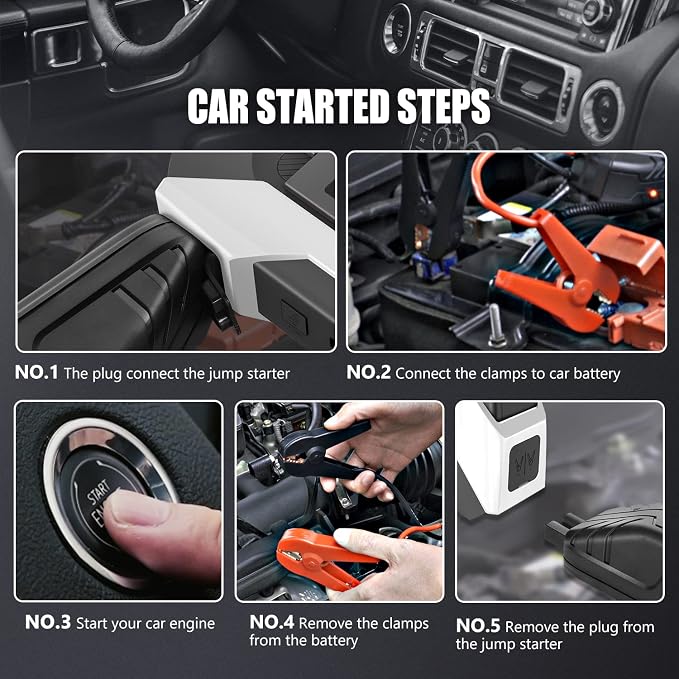 DNA Motoring TOOLS-00269 12V 1500A 15000 mAh Multi-Function Portable Car Battery Jump Starter for Up to 7.0L Gas & 5.5L Diesel Engine, with Carry Case, White