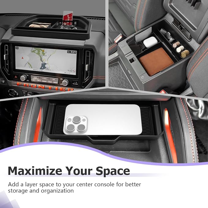 LUWU 2025 2026 Frontier Accessories for 2025 2026 Frontier S/SV/Pro-X/Pro-4X/SL Accessories Dashboard Storage Tray, Center Console Organizer Armrest Storage Box Black 3-Pack(ONLY for 12.3-INCH Screen)