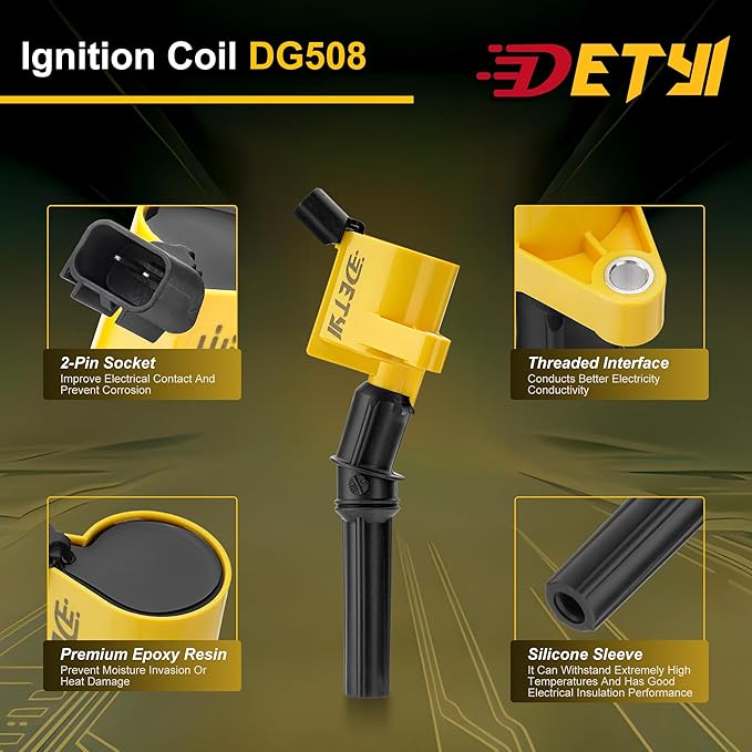 DG508 Ignition Coil Set, High Performance Ignition Coil Packs Compatible with Ford F150, F250, F350 Lincoln Mercury 4.6L/5.4L V8 4.2L V6, Replacement for DG508 C1454 C1417 FD503(Pack of 8pcs)