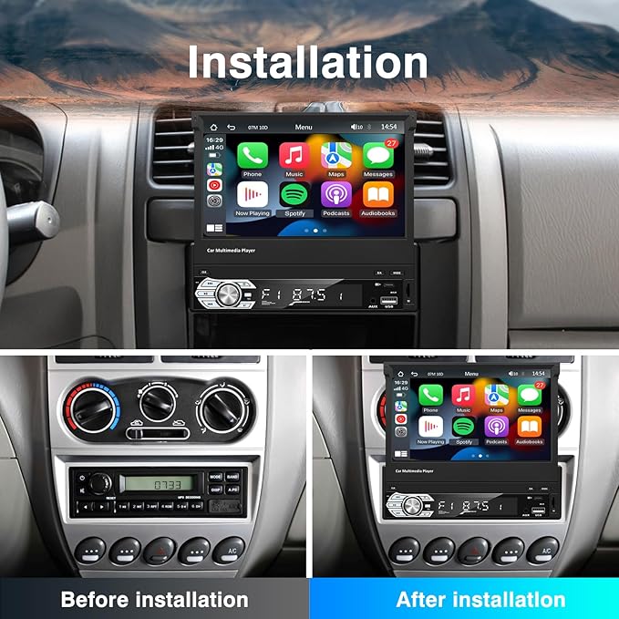 EZoneTronics Type-C&USB Single-Din-Carplay& Android-Auto-Car-Radio 7-inch Flip Out Touchscreen Bluetooth/Backup Camera//FM/RDS MP5 Player