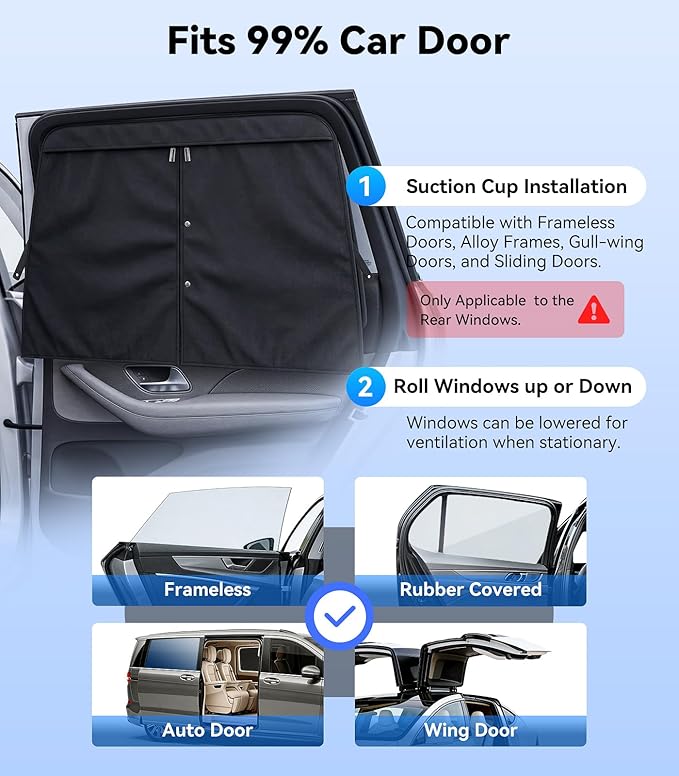 Nmoiss [2026 Upgraded] Car Window Shades for Baby Double Layer [Ice Crystal Cooling] (2 Pack) 99% UV-Blocker Protection Side Window Curtains Roll Windows Down Privacy Full Covers/Half Shade Options