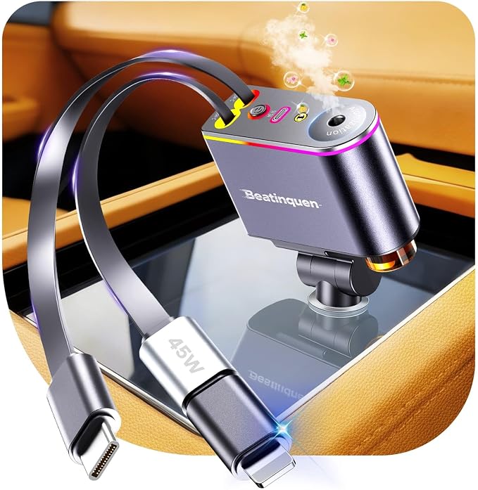 5 in 1 Retractable Car Charger USB C,Smart Car Air Freshener Diffuser | Charging Retractable Car Phone Charger with aromatherapy diffusers,66W Cigarette Lighter Adapter Type-C for iPhone17/16/15/14