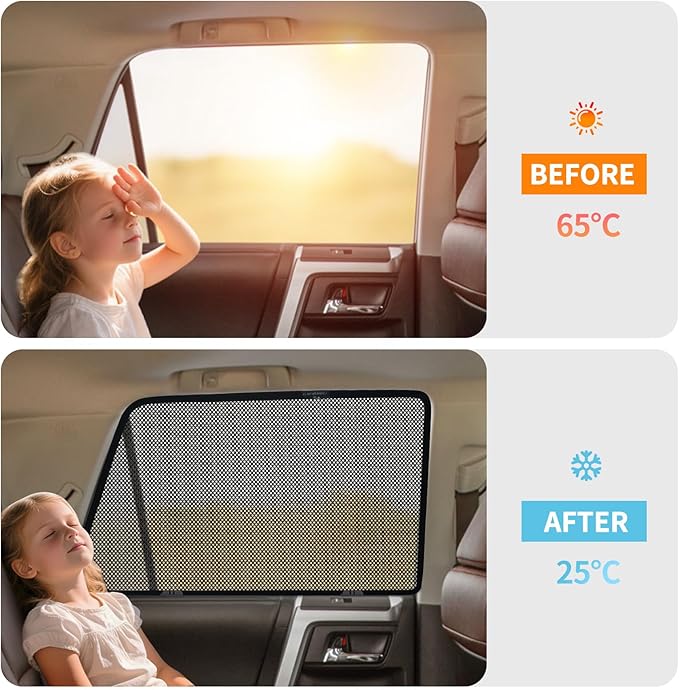 4Runner Specific Side Window Sun Shades, 2011-2023 Rear Vehicle Interior Shade for Baby Mesh Covers, Breathable, UV Protection and Heat Insulation (4Runner(2011-2023), Rear Side-2pcs)