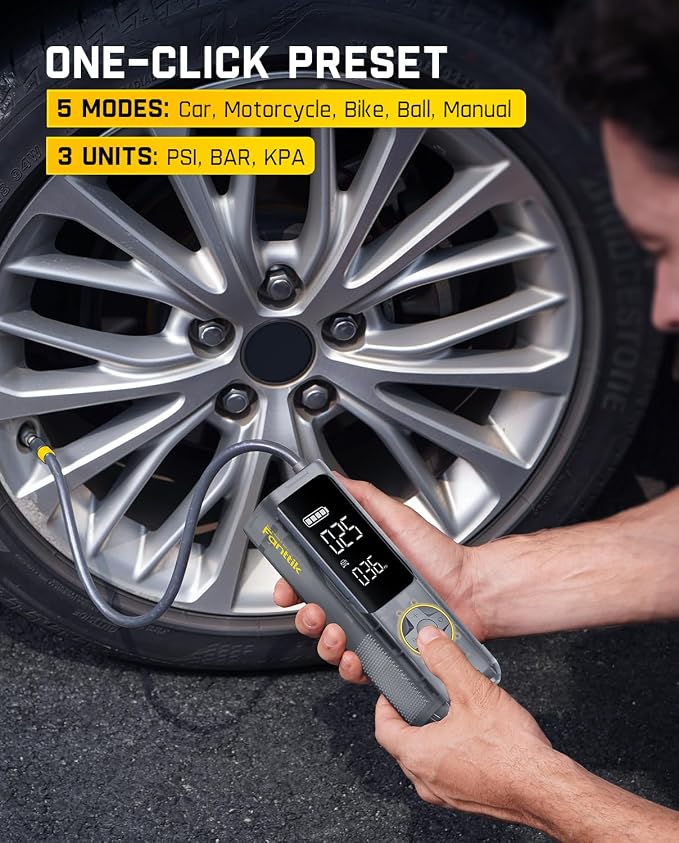 Fanttik X8 APEX Tire Inflator Portable Air Compressor, 1 Min Fast Inflation, 150PSI Cordless Tire Inflator with LED Dual Screen, Handed Inflator for Car, Bike, Motorcycle, Mechanical Gray