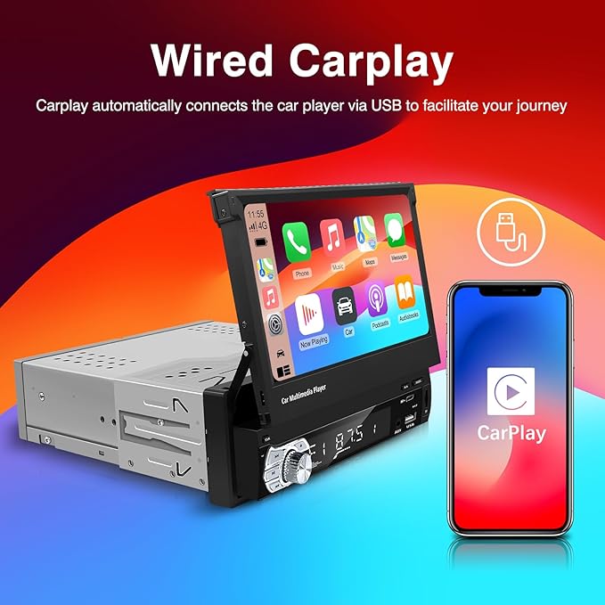 Single-Din-Touchscreen-Radio,Carplay&Android Auto,Car-Stereo-with Backup Camera Bluetooth/FM/RDS Radio/Type-C/USB/SD/MP4/MP5 Player EZoneTronics