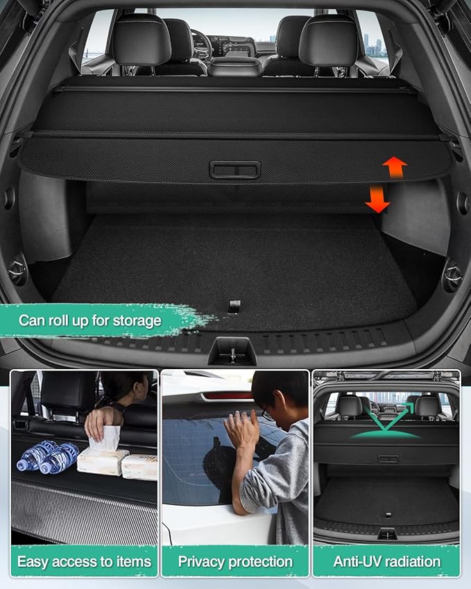 Powerty Cargo Cover for 2025 2026 Chevy Chevrolet Equinox & GMC Terrain Accessories Trunk Cover with Leather Pouch Retractable Trunk Shielding Shade Cargo Luggage Cover No Gap (Not for Equinox EV)