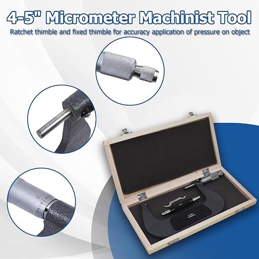 4-5" Accuracy Outside Micrometer 0.0001" Carbide Tipped for Precision Measurement Work