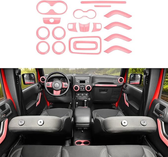 RAZPOY JK 18PCS Interior Trim Kit, Steering Wheel Trim & Gear Shift Cover Air Conditioning Vent Trim Compatible with 2011-2017 Jeep Wrangler JK 4-Door, Pink