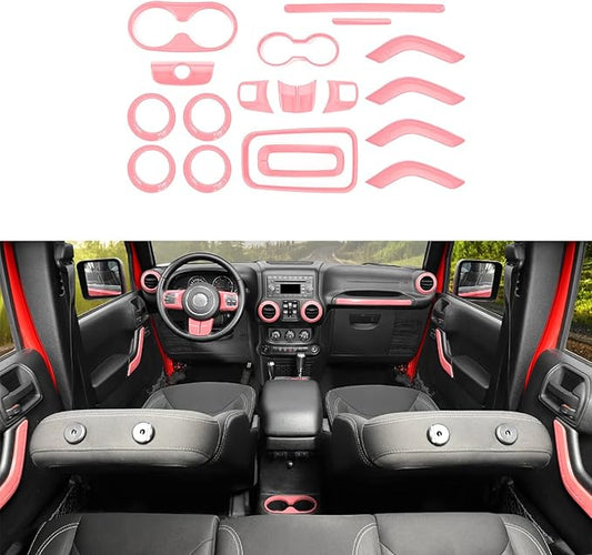 RAZPOY JK 18PCS Interior Trim Kit, Steering Wheel Trim & Gear Shift Cover Air Conditioning Vent Trim Compatible with 2011-2017 Jeep Wrangler JK 4-Door, Pink