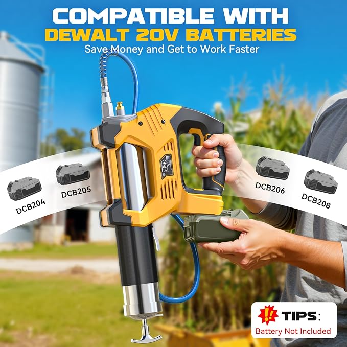 Ecarke Cordless Grease Gun, Compatible with DeWalt 20V Battery (Tool Only), 3‑Speed Adjustable Flow, 12,000 PSI Max, 39” Hose, Works with Bulk & Cartridge Grease, for Farm/Truck/Construction