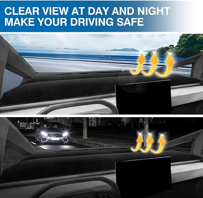 KUST Black Dash Cover for Tesla Cybertruck 2024 2025 2026 Polyester Dashboard Cover Non-Slip Interior Accessories for Tesla Cybertruck Custom Fit Dash Mat Sunshade Windshield No Glare