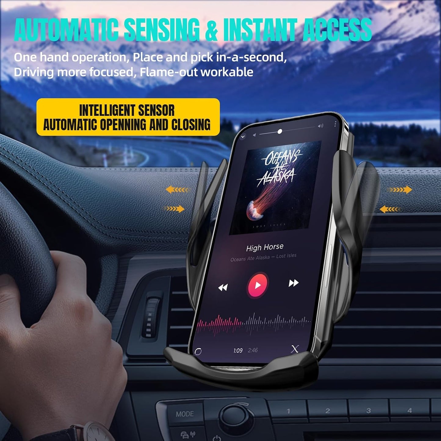 Wireless Car Charger, MAX 15W Fast Charging Auto Clamping, Sensing Phone Holder Mount, fit for iPhone 16 15 14 13 12 Pro Max Xs X, Samsung Galaxy S24 Ultra S23 S22 S21 S20 Note20 (2-Black)