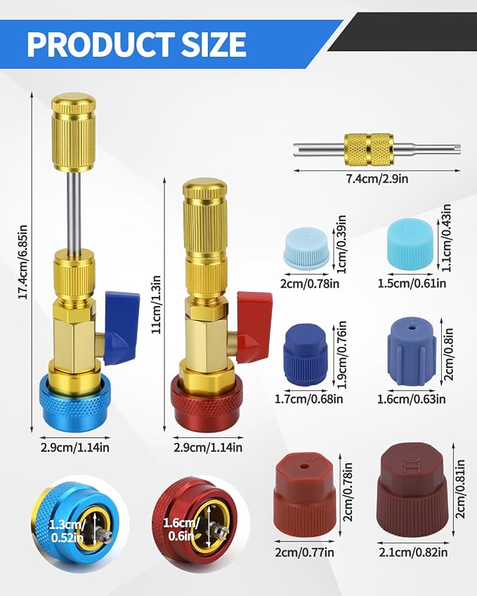 31 PCS R134A Valve Core Quick Remover Installer Tool Kit, High Low Pressure AC Valve Core Removal Tool, R134A Valve Core AC Service Port Cap Valve Stem for Refrigerant Air Conditioner System