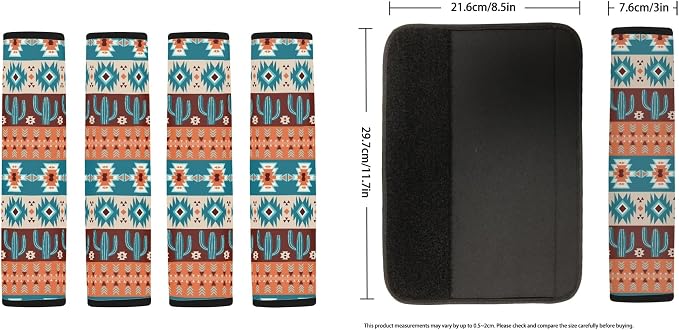Aztec Cactus Car Seat Cover Full Set with Tribal Car Seat Cover with Steering Wheel Cover, Shoulder Pads, Aztec Seat Covers Auto Accessories Universal Fit for Most Cars