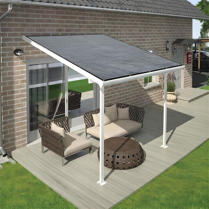 Shatex 90% Sun Shades for Patios 12x 12 ft Shade Fabric Sun Shade Cloth Taped Edge with Grommets Sun-Block Mesh Shade for Pergola Cover Canopy Grey, 12 Bungee Balls