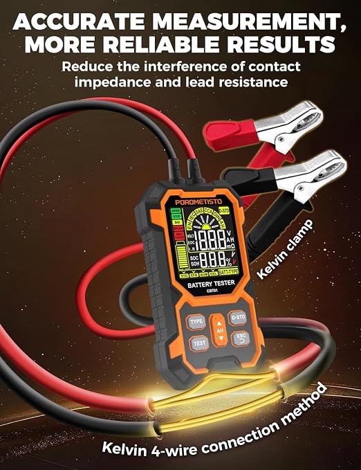 Car Battery Tester, 12V/24V Automotive Battery Diagnostic Tool, 50-2000 CCA Load Capacity, Digital Battery Analyzer & Voltage Meter for Car Truck Motor SUV Boar ATV RV