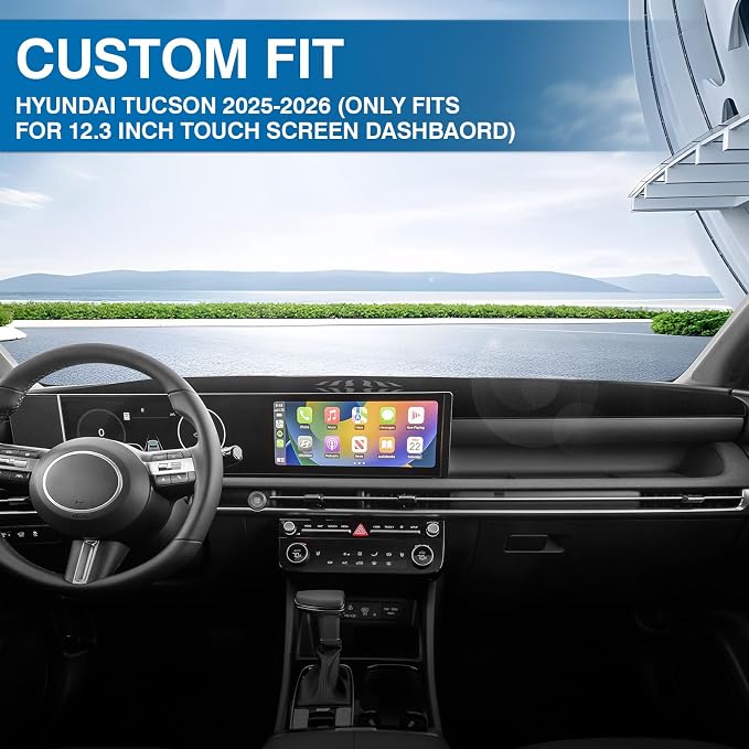 KUST Black Dash Cover Compatible with Hyundai Tucson 2025 2026 (Without HUD) (Only fits for 12.3 Inch Touch Screen Dashbaord) Dashboard Cover Accessories for Tucson Center Console Sunshield Protector