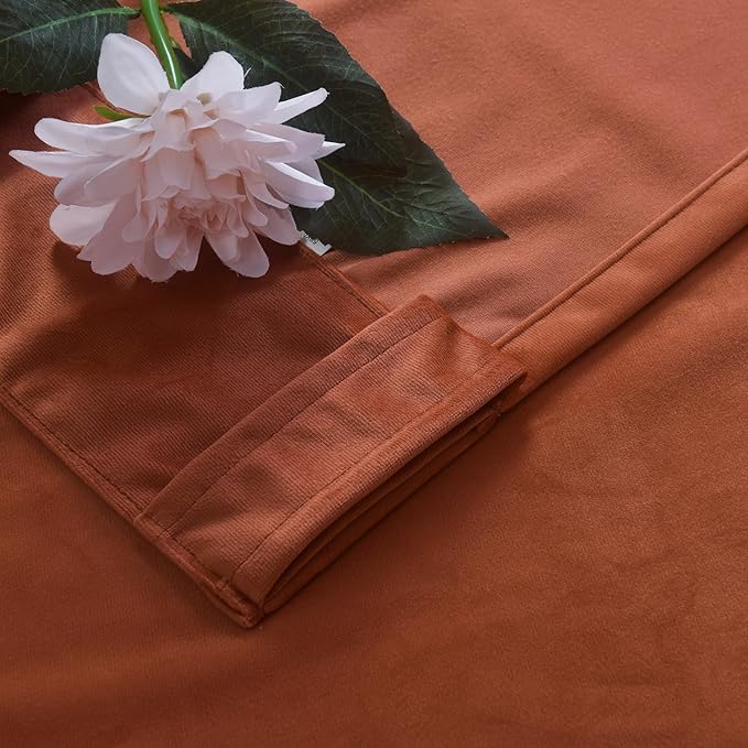 Roslynwood Luxury Soft Pumpkin Velvet Curtains 84 inches Long Back Tab Thermal Insulated Blackout Window Drapes for Living Room/Bedroom/Dining Room, W52 x L84, 2 Panels