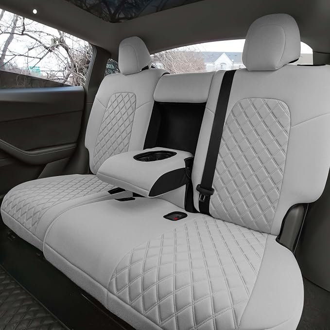 FH Group Custom Fit Car Seat Covers Specifically Made for 2020-2025 Tesla Model Y Ultraflex Neoprene Water Resistant Automotive Seat Covers - Full Set Solid Gray