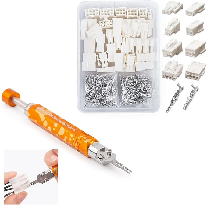 JRready DAP-D173 Molex Pin Extractor Mini Fit Jr Extraction Tool Electrical Pin Removal Tool + ST6519 Mini-Fit Jr Pin Connector Kit Wire Automotive Electrical Male Female Connector 18-24AWG
