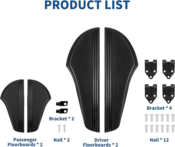 Motorcycle Floorboards Set Driver Front Footboards and Rear Passenger Foot Pegs Kit Axe style Compatible with Harley Touring Road King Road Glide Electra Glide Street Glide (Black)