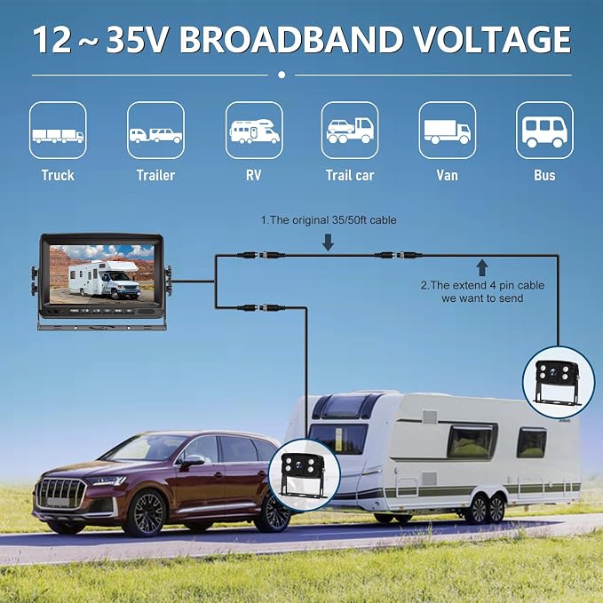 VEKOOTO Dual RV Backup Camera System 7-inch AHD 1080P Split Screen Monitor Wired Rear View Camera with IP69 Waterproof Recording IR Night Vision for Truck Camper Tractor Trailer N72