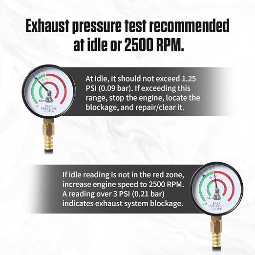 Exhaust Back Pressure Tester,Exhaust Back Pressure Gauge Kit with 6 Ft Hose and M12/M18 Adapters – Diagnose Catalytic Converter Issues Efficiently