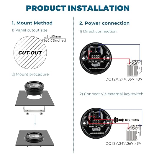 Runleader RL-BI069B LED Battery Level Meter, Low Battery Alert | Works with 12V 24V 36V 48V Trojan Lead Acid GEL AGM Graphene LiFePO4 Lithium Batteries, Fits Golf Cart, Forklift