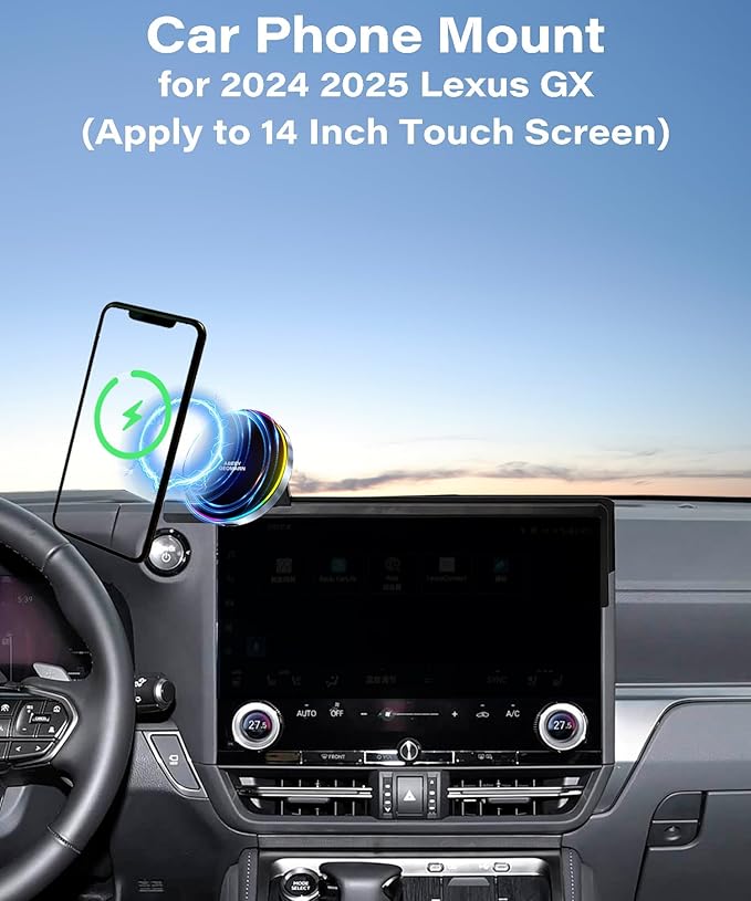 Car Phone Holder for Lexus GX 2024 2025 Accessories Apply to 14 Inch Touchscreen 15W Fast Wireless Charger Screen Fixed Clip HandsFree Cell Phone Mount 360° Rotation