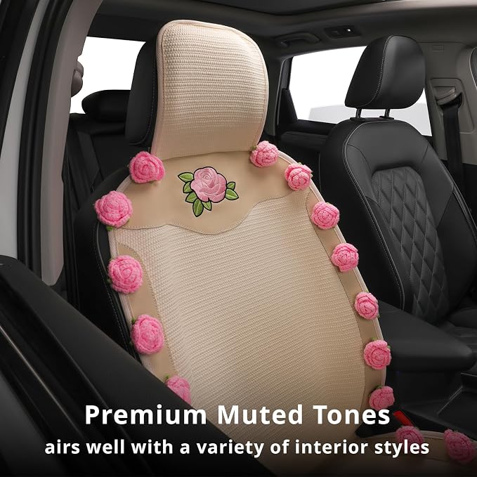 Pink Car Seat Covers,Handmade 3D Pink Rose Floral Seat Protector for Cars,SUVs&Trucks,Universal Luxury Car Interior Decoration,Gift for Women Valentine's Day Gifts (1-Piece)