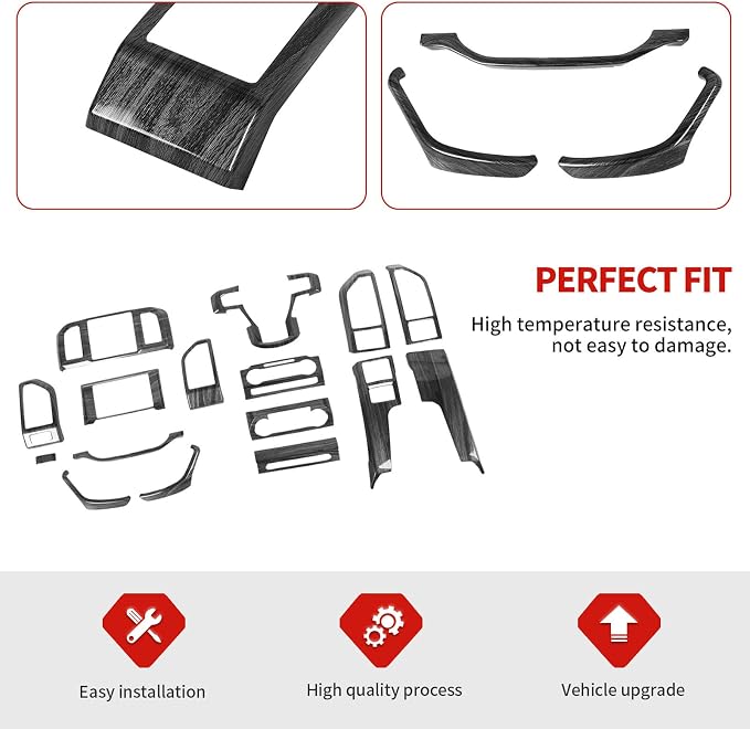 Jimen Fit for Ford F150 2015-2020, 16PCS Interior Trim Kits - Center Console Dashboard Cover, AC Control Panel, Volume Adjust Panel, Dash Side Air Vent Cover Trim (Black Wood Grain)