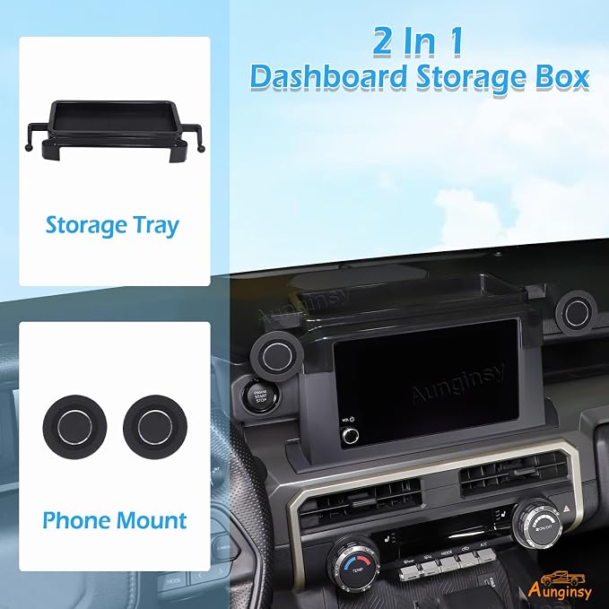 Car Center Console Dash Storage Tray With Magnetic Phone Holder Compatible with Toyota Tacoma 2024+, Dashboard Mobile Phone Mount Storage Box Organizer Tray Insert Accessories, Only Fit 8-inch Screen