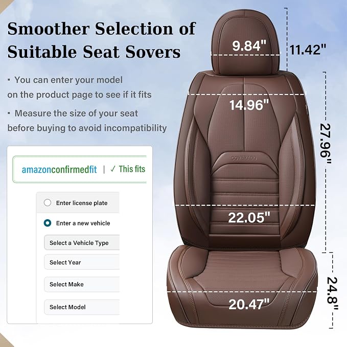 Coverado Seat Covers, Car Seat Covers Front Seats, Automotive Seat Covers, Waterproof Nappa Leather Car Seat Cover, Car Seat Cushion, Brown Seat Covers Carseat Cover Universal Fit for Most Cars