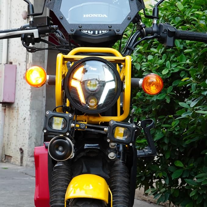 Upgrade 5 3/4 Motorcycle Headlight 5.75inch Round Laser Light with White DRL Integrated Amber Turn Signals Compatible with Motorbikes
