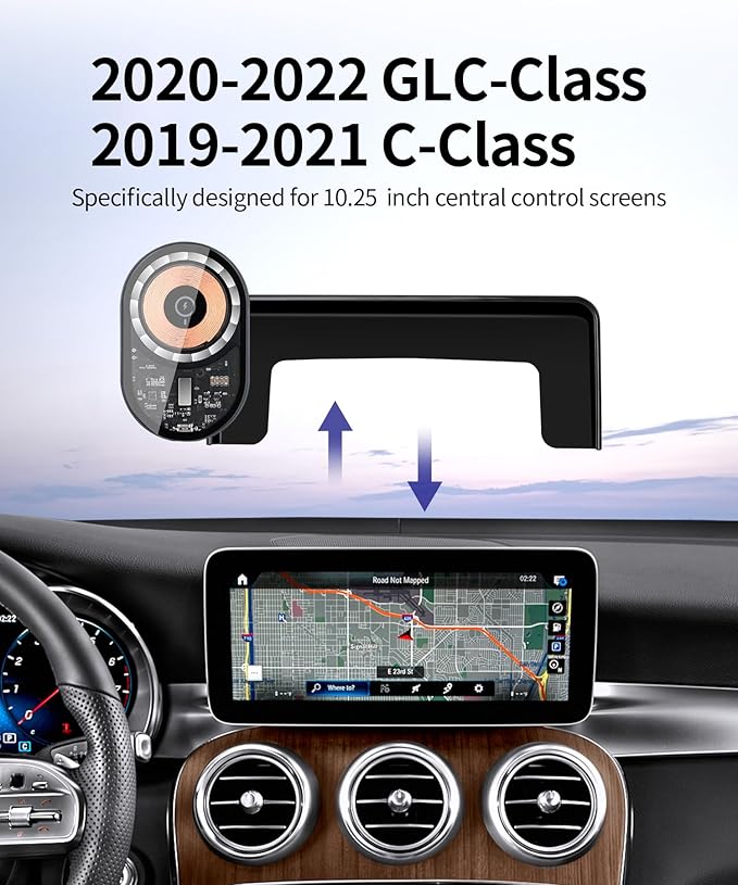 Wireless Charging Car Phone Holder for Mercedes Benz GLC-Class 2020-2022 / C-Class 2019-2021, 10.25" Screen Fixed Clip, 360° Rotation Car Phone Mount Compatible with MagSafe