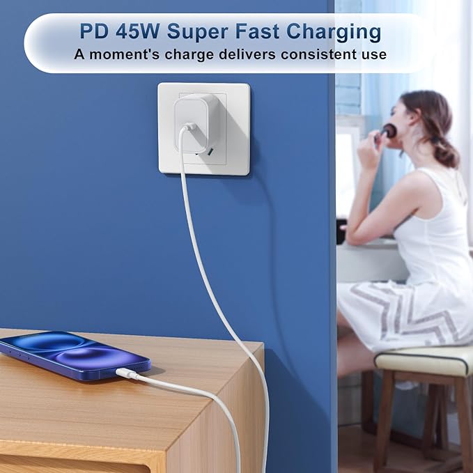 45W Fast Charger for iPhone 16 15 Charger Fast Charging 2Pack, 6+9ft USBC to USBC Cable Cord &45W Type C Block for iPhone 16 Pro Max/16 Pro/15 Pro Max/15 Pro/16 Plus/15 Plus/iPad Pro/Air/Mini