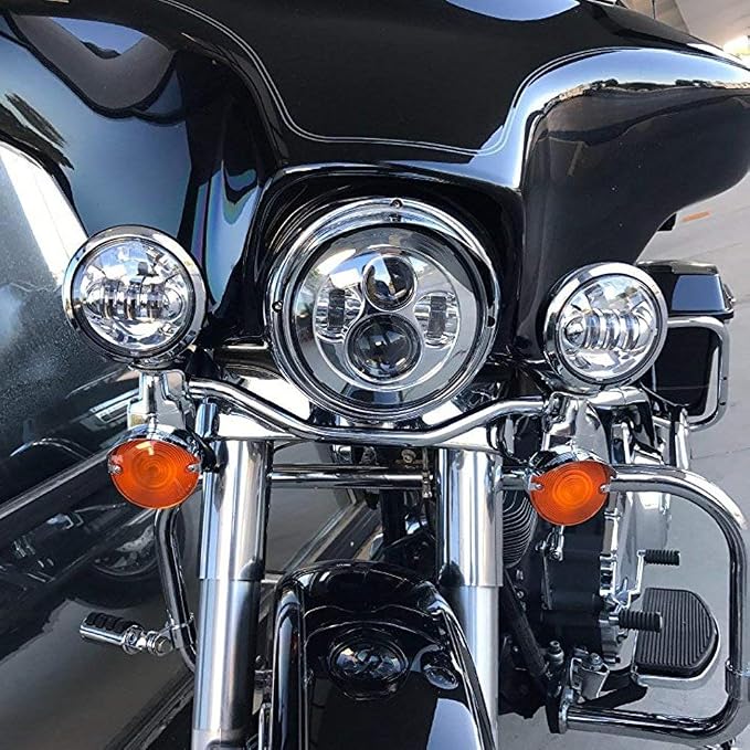 LX-LIGHT Chorme 7 Inch Motorcycle LED Headlight with 4.5 Inch LED Passing Fog Lamps and Mounting Bracket Compatible with Street Glide Road King Fat Boy Ultra Classic Electra Tri Cvo Heritage Softail