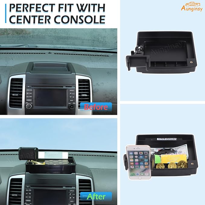 Aunginsy Center Console Dash Storage Tray Compatible with Nissan Frontier 2009-2017, Dashboard Multi-Functional Phone Holder Storage Box, Dash Organizer Tray Insert With Mobile Phone Mount Accessories