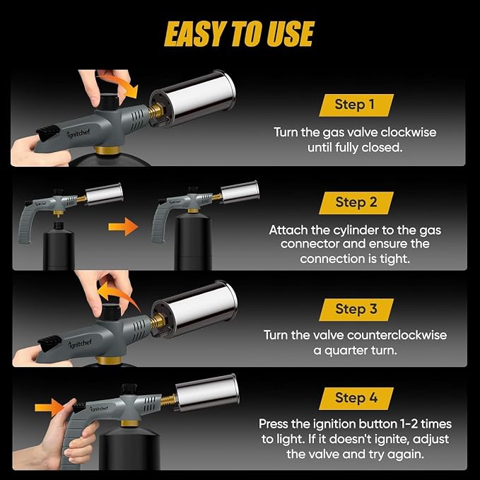 Propane Torch Gun with Adjustable Flame, Blow Torch Gun for BBQ, Campfire Starter, Welding, Searing Steak (Propane Tank Not Included)