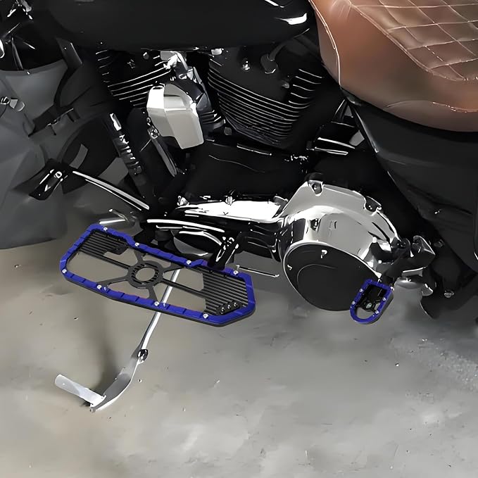 Motorcycle Floorboards Driver Passenger Footboards Wide Foot Pegs Board Pedal Compatible with Touring Electra Road Street Glide Softail Road King Blue Edge