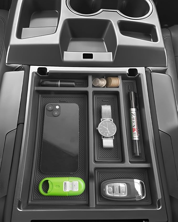 For 2019-2026 Chevy Silverado/Sierra 1500& 2020-2026 Silverado 2500HD 3500HD (Split-Bench Folding Seat) Center Console Upper Center Console Organizer ABS Materials