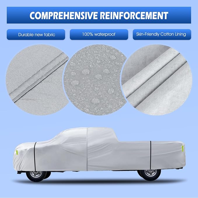Truck Cover Waterproof All Weather, 6 Layers Pickup Cover Fit for Ford F250/F350, Chevrolet Silverado, Gmc Sierra, Ram 2500 (T5 Fit Truck Length Up to 266 inch), Silver